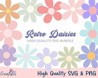 Daisy SVG bundle, Cricut Retro Flower SVG, Daisy PNG, Clipart Cut file for Cricut, Vector Cut file, Spring svg, Summer svg, Retro Clipart