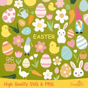 Lot de Pâques SVG, SVG de lapin de Pâques, SVG de nain de Pâques, lot de svg de printemps, svg de fleurs de printemps