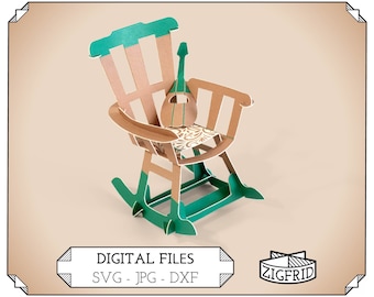 Green Rocking Chair SVG JPG DXF digital files instant download print and cut 3D paper kit model puzzle craft paper Toy Cricut silhouette