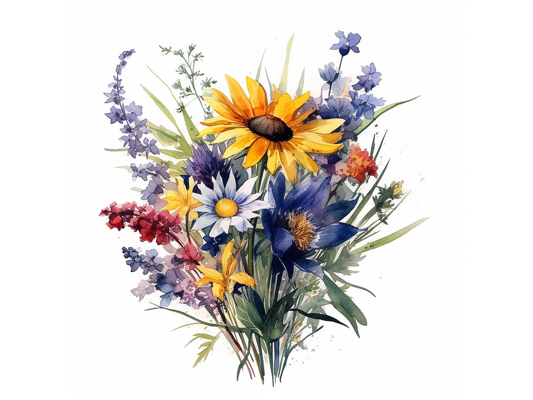 Wildflower Bouquet Clipart Bundle Digital Download Etsy