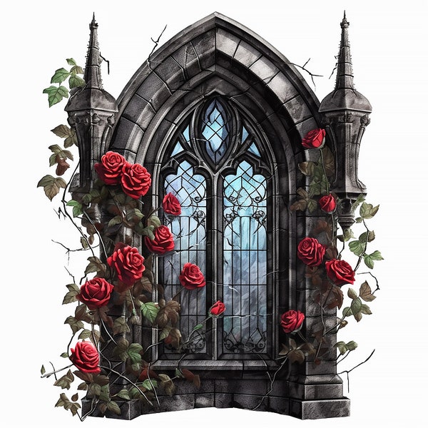 Gothic Window Clipart Bundle - Digital Download - Watercolor Clip Art for Wall Decor, Scrapbooking, Craft Supplies, Paper Craft, Fantasy