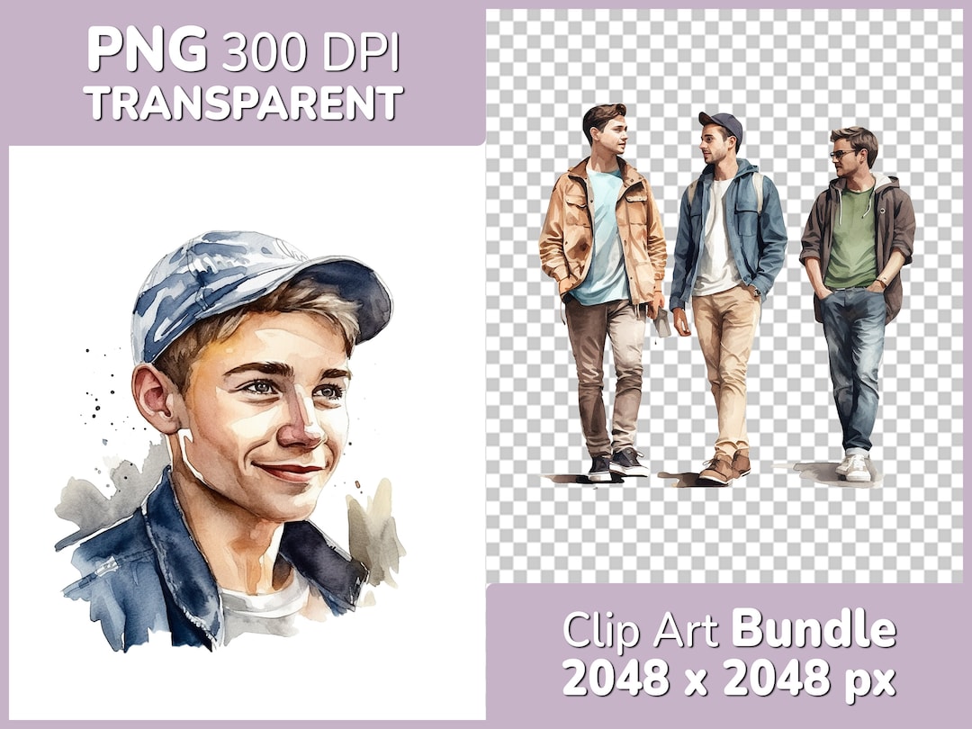 Young Men Clipart Bundle 8x Detailed Watercolor Designs PNG With ...
