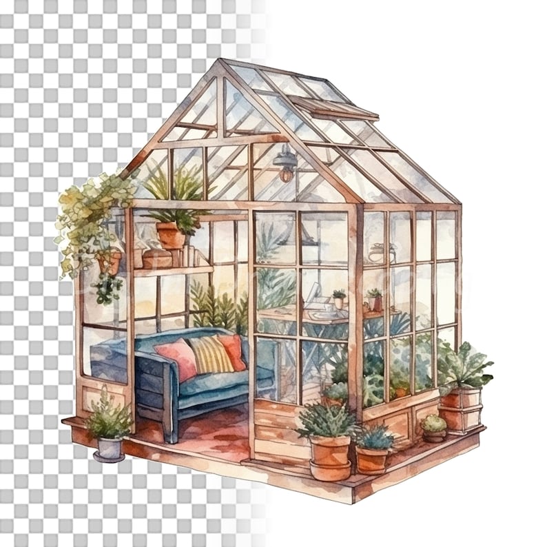 Greenhouse Clipart Bundle 8x Detailed Watercolor Motifs PNG Etsy