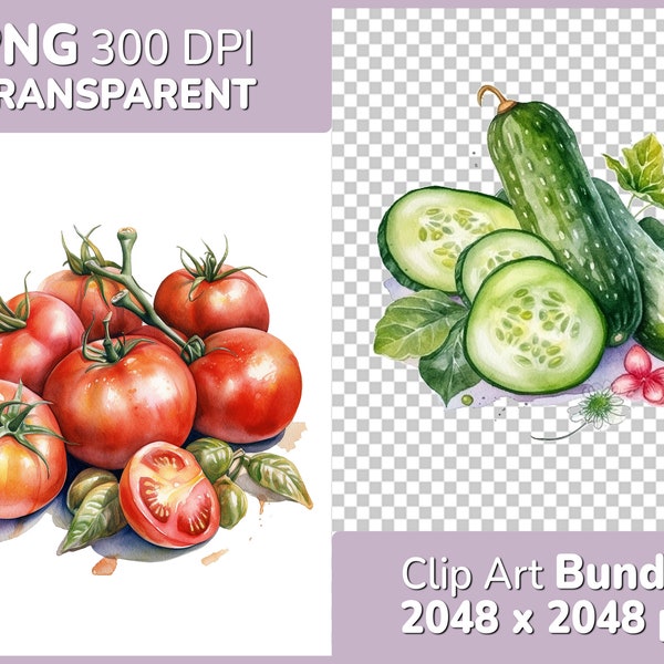 Légumes Clipart Bundle - dessins à l’aquarelle, fabrication de cartes, artisanat, Scrapbook, Images, impression, ensemble, téléchargement numérique, nourriture, cuisine, salade