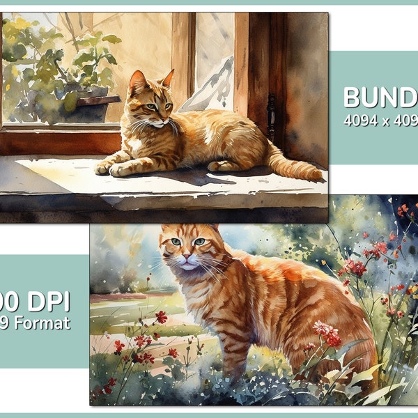 Everyday Cats Motif Bundle #02 - 8x High Quality Watercolor Motifs - Painting, Poster, Wall Art, Canvas, Illustration, Print, Kitten