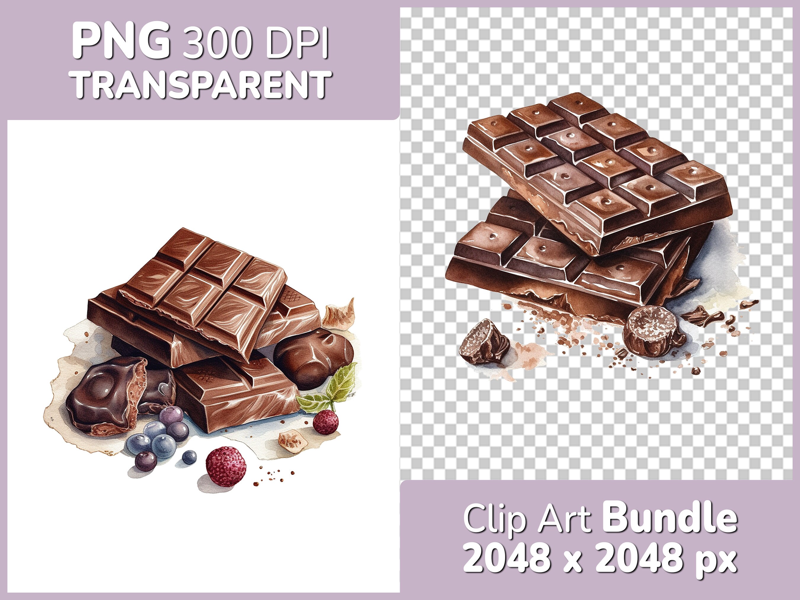 Chocolate Bar Clipart Bundle 8x Detailed Watercolor Motifs, PNG ...