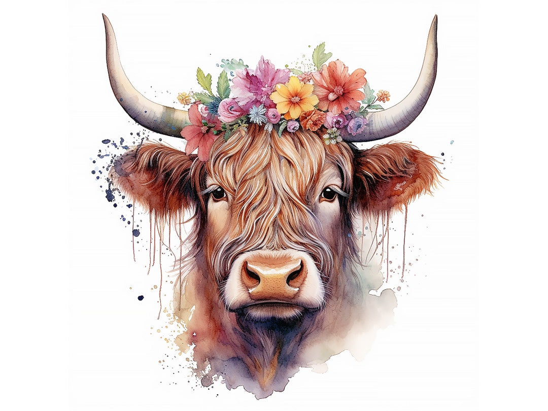 Buy Highland Cow With Flowers Clipart Bundle Digital Download ...