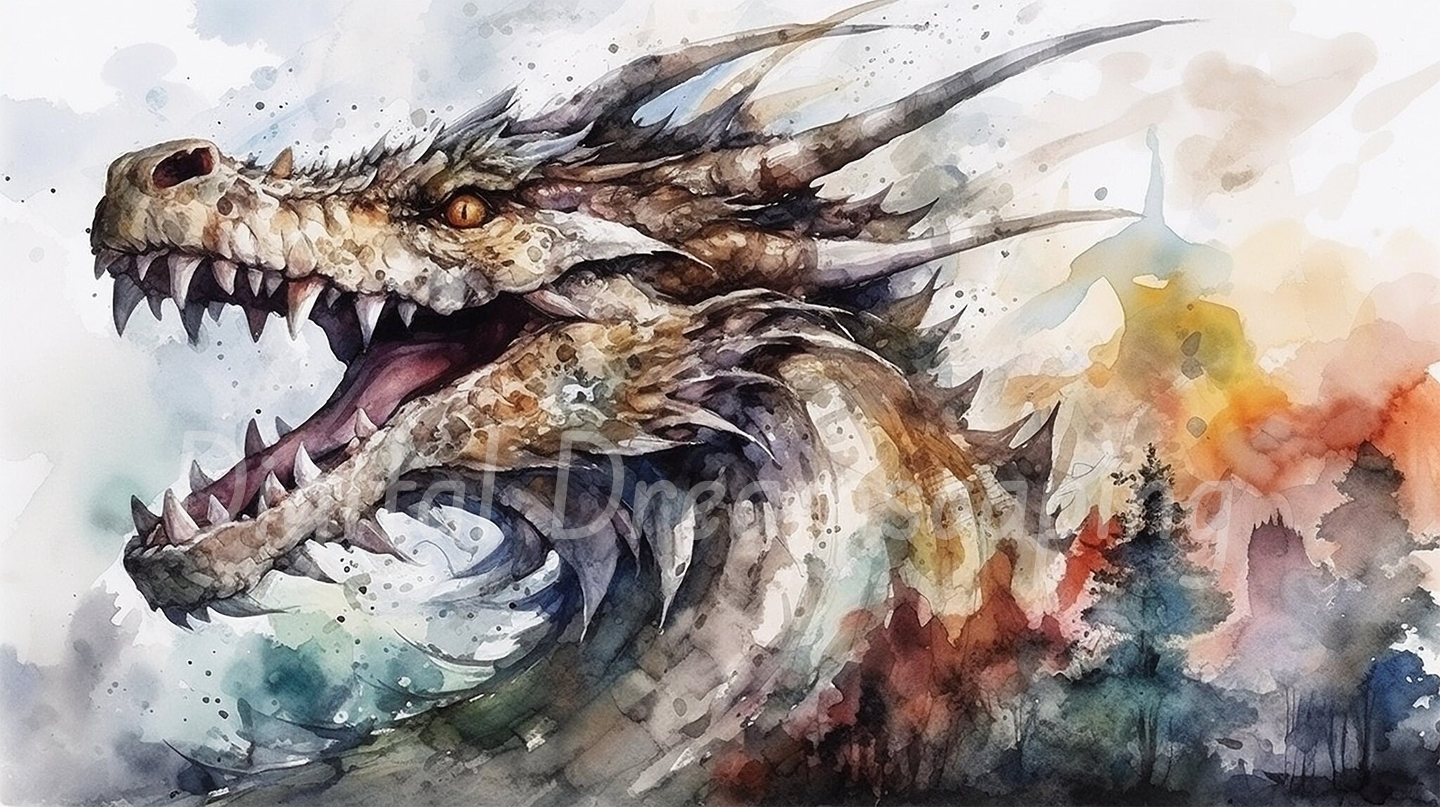 Dragon Lindworm Fantasy Motifs Bundle 02 8x High Quality Watercolor ...