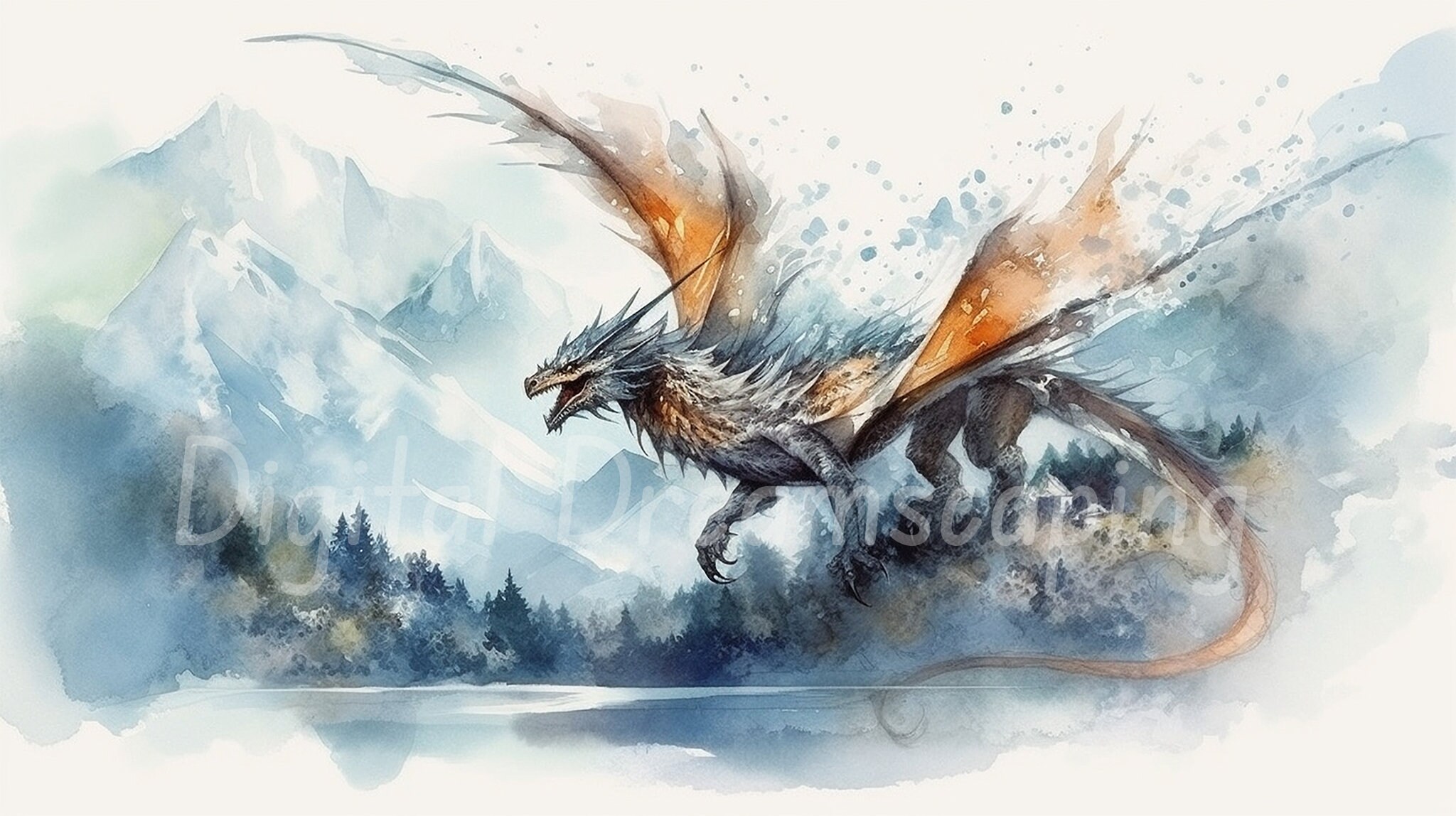 Dragon Lindworm Fantasy Motifs Bundle 02 8x High Quality Watercolor ...