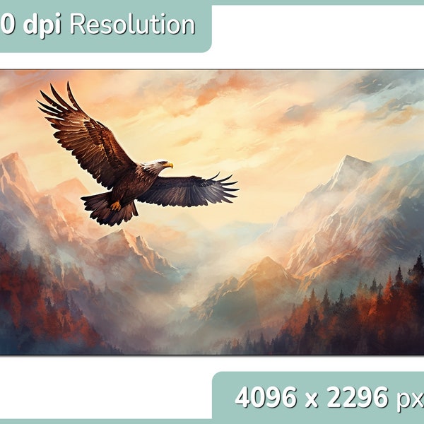 Eagle flying in the mountains - High quality watercolor painting, 300 dpi resolution - Motif, Poster, Wall Art, Print, Picture, Digital