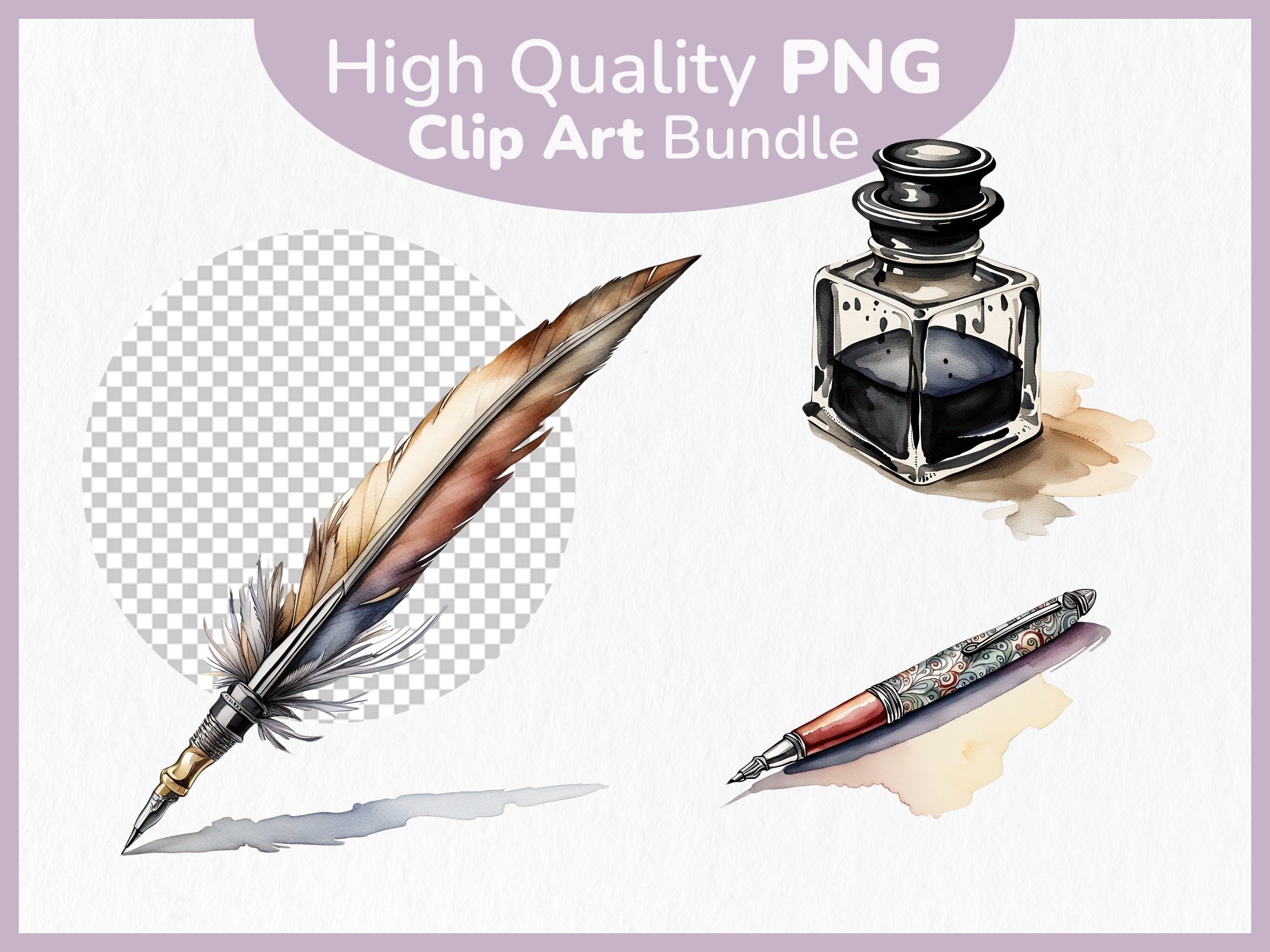 Quills Inkwells Clipart Bundle 12x PNG Images Transparent Background Il Fullxfull.5142168557 Paxh