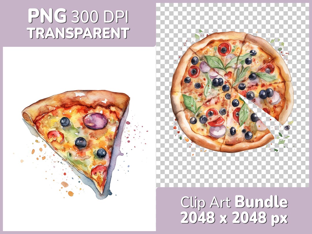 Pizza Italian Clipart Bundle 8x Detailed Watercolor Designs, PNG ...