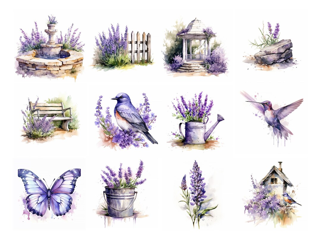 Lavender Garden Clipart Bundle Digital Download Watercolor Clip Art for ...