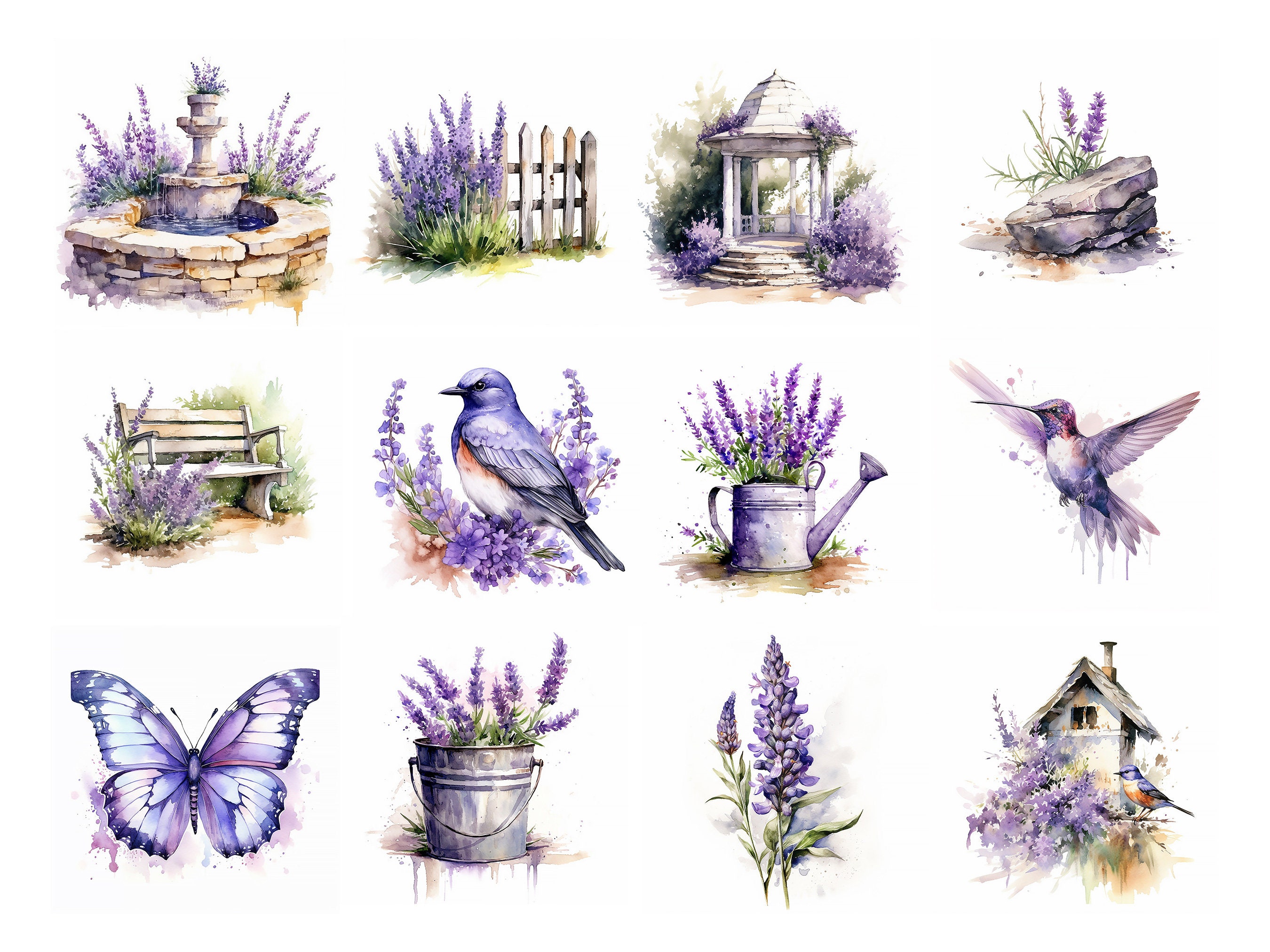 Lavender Garden Clipart Bundle Digital Download Watercolor Clip Art for ...