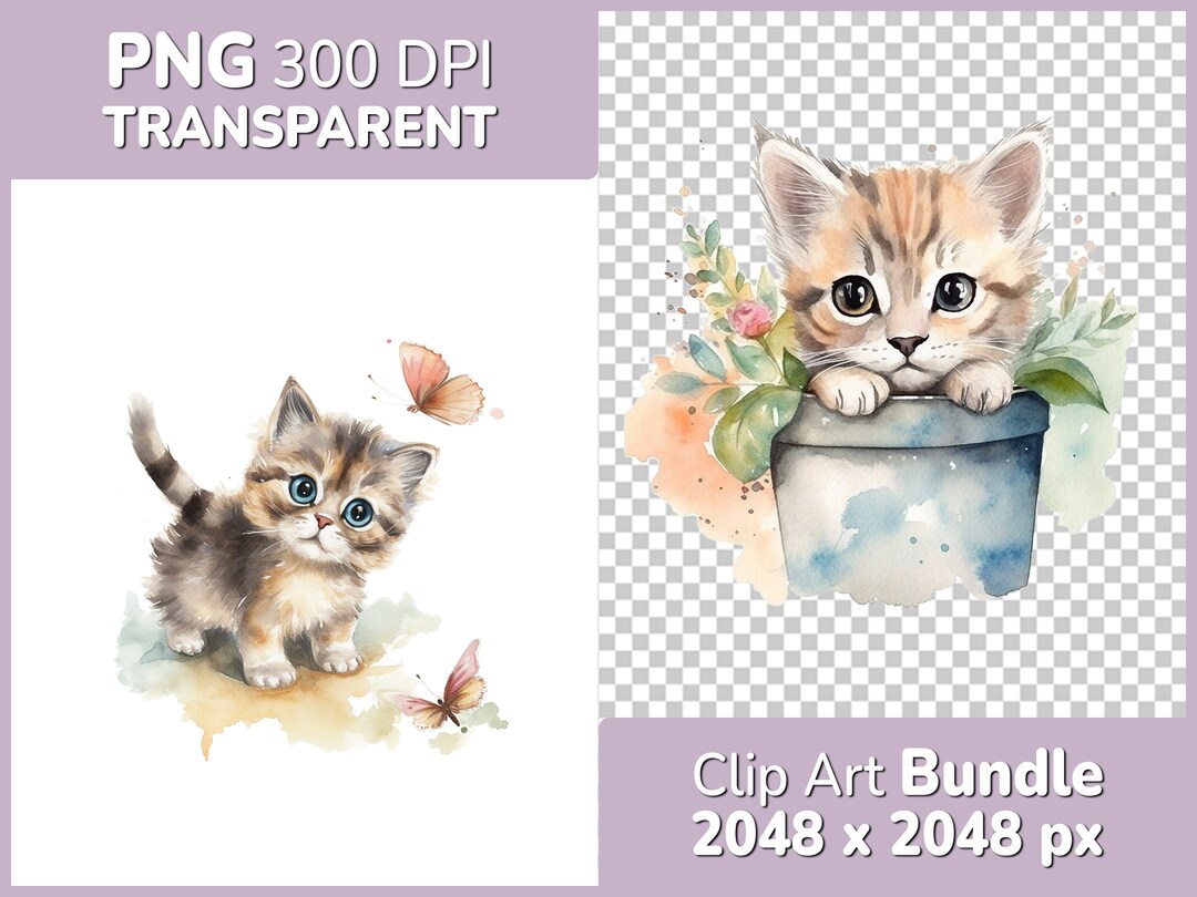 Cute Baby Kitten Cats Motifs Clipart Bundle Cute Watercolor ...