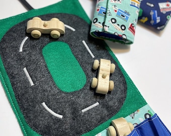 DIY Take Along Racetrack Tutorial and Pattern, Quiet Play, Toy Organizer, Travel Toy