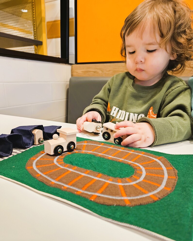 Takealong Train Track With 4 Train Cars, Travel Playmat, Travel Toy for Boys, Train Storage