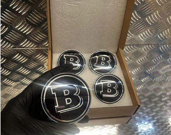 75mm Black “B” Style Brabus Floating Wheel Centre Caps – Gloss Black & Chrome – Set of 4