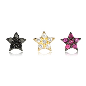 Piercing de estrela em ouro maciço 14K, piercing de hélice, piercing de tragus, piercing de estrela de ouro, piercing de pedras brancas, brinco de estrela branca