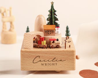 Christmas Music Box,  Personalised Wooden Music Box, Custom Wooden Handmade Music Box, Engraved Baby Name Music Box, Baby Shower Gift