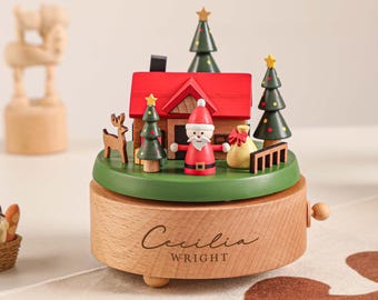 Baby Christmas Gift, Christmas Personalized Wooden Handmade Music Box, Train Music Box, Engraved Name Music Box, Newborn Keepsake