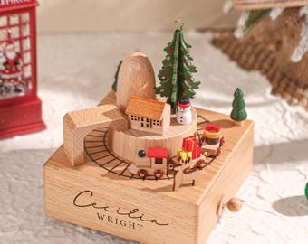 Christmas Music Box,  Personalised Wooden Music Box, Custom Wooden Handmade Music Box, Engraved Baby Name Music Box, Baby Shower Gift