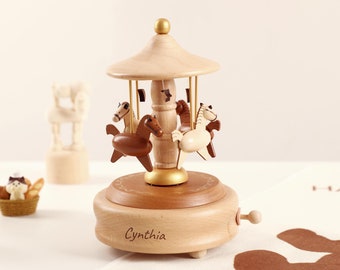Custom Music Box, Musical Carousel, Handmade Personalized Wooden Musical Carousel, Baby Shower Gift, Gift For Kids, Engraved Keepsake Gift