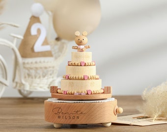 Bunny Cake Music Box, Custom Wooden Birthday Gift
