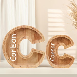 Personalize Wooden Piggy Bank for Kids, Wooden Letter Piggy Bank, Custom Wooden Coin Bank, Name Bank, Coin Money Box, Gifts For Kids