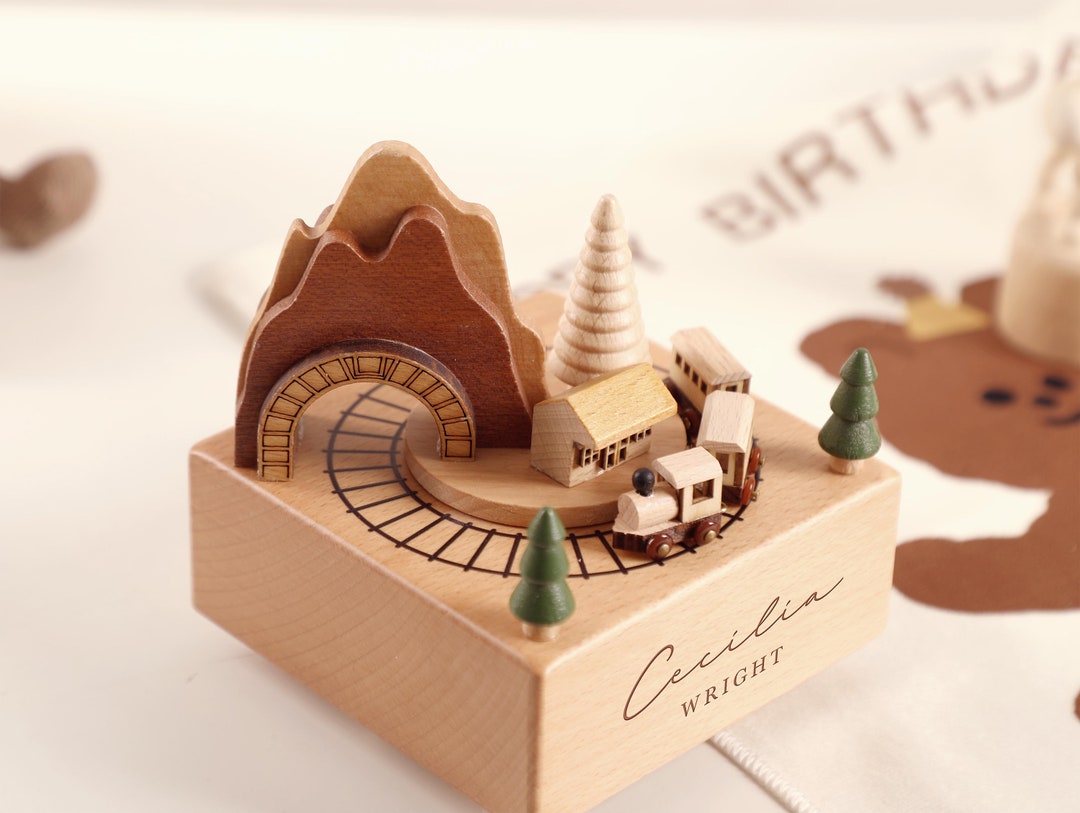 Wooden Music Box, Custom Wooden Handmade Music Box, Train Birthday