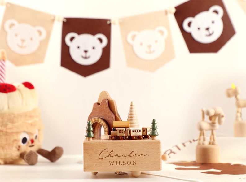 Wooden Music Box, Custom Wooden Handmade Music Box, Train Birthday Music Box, 1st Birthday