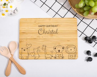 Planche à découper avec nom, Planche en bois pour enfants, Planche pour petit-déjeuner personnalisée, Cadeau de baptême, Cadeaux de naissance, Premier anniversaire de bébé, Planche à goûter