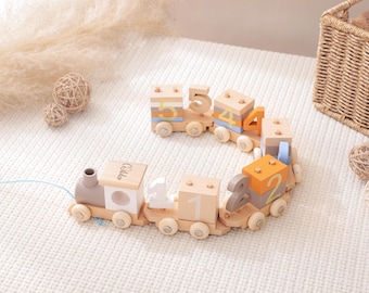 Wooden Train Birthday Toy, Baby Learning Trolley with Numbers, Wooden Nursery Decor Train Set, Children's Birthday Gift, Christmas Gift