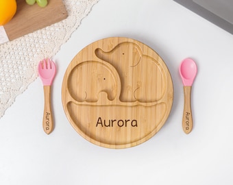 Plato de bebé personalizado, plato de bambú personalizado con