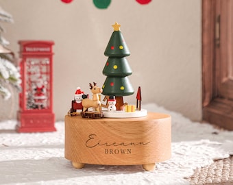 Christmas Tree Train Music Box, Personalized Wooden Handmade Music Box, Baby Christmas Gift, Engraved Name Music Box, Newborn Keepsake