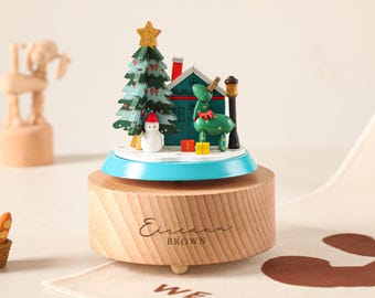 Christmas Rotating Wooden Music Box, Custom Engraved Xmas Scene Music Box, 1st Birthday Gift, Baby Shower Gift,Nursery Decor, Gift for Kids