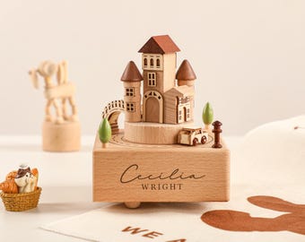 Luxury Castle Music Box, Wooden Music Box, Custom Wooden Handmade Music Box, 1st Birthday, Personalised Music Box Gift, Baby Gift