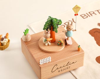 Skateboard Bunny Music Box, Wooden Music Box, Custom Wooden Handmade Music Box, 1st Birthday, Personalised Music Box Gift, Baby Gift