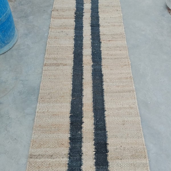 Custom Size Jute Runner Rug, Handmade Hemp Jute Runner, Stair Runner, Hallway Runner, Entryway Runber, Black/White Jute Rug, Boho Home Decor