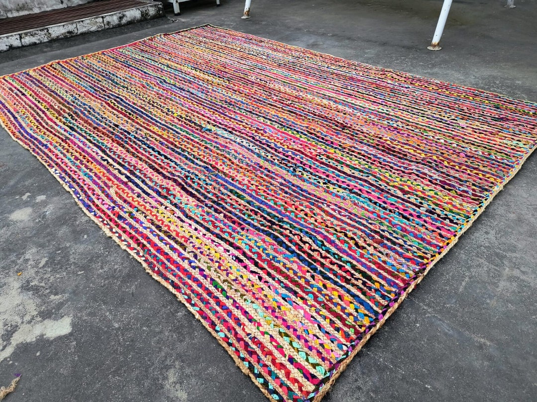 8x10 Hand Braided Colorful Cotton Rug, Boho Decor Rug, Home Decor, Area