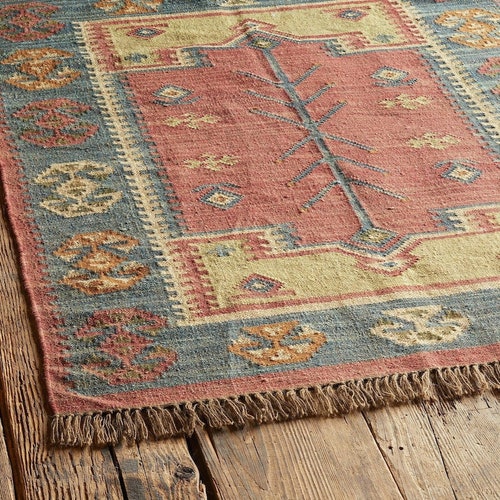 Grand tapis kilim fait main, tissé à la main, tapis en laine et jute fait main, tapis kilim dhurrie, motifs, oriental, traditionnel indien, géométrique, turc