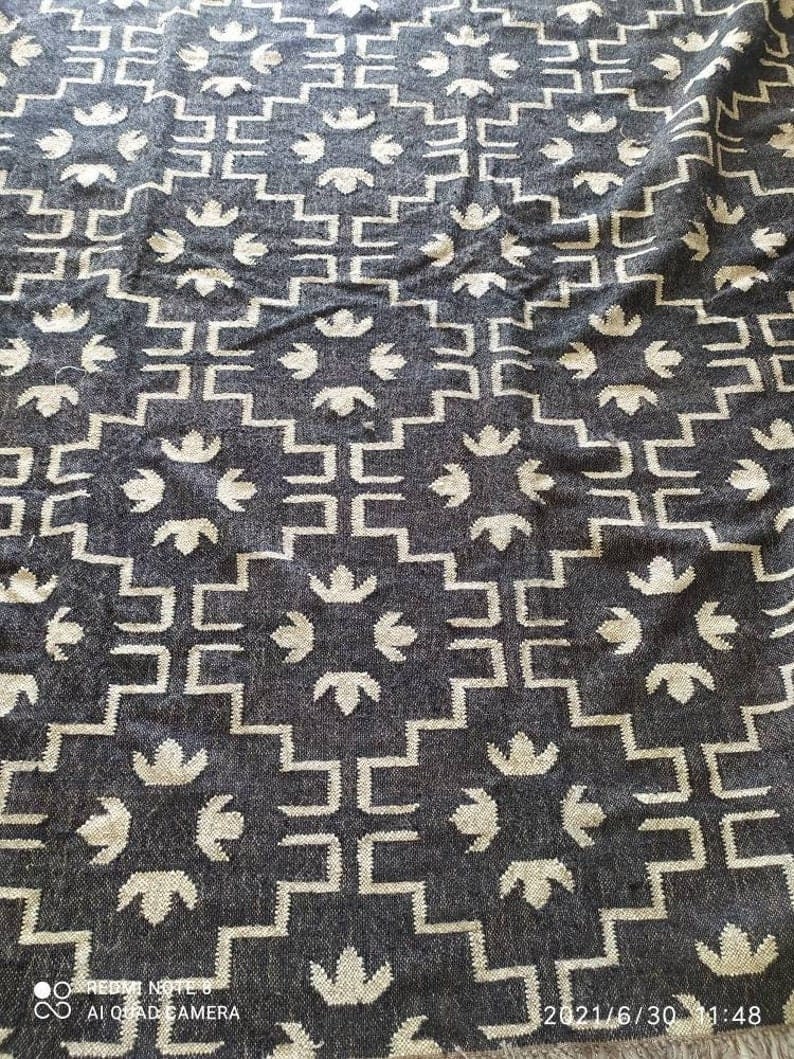 Kilim Rug, Wool Jute Rug, Black Boho Rug, Boho Area Rug, Custom Size