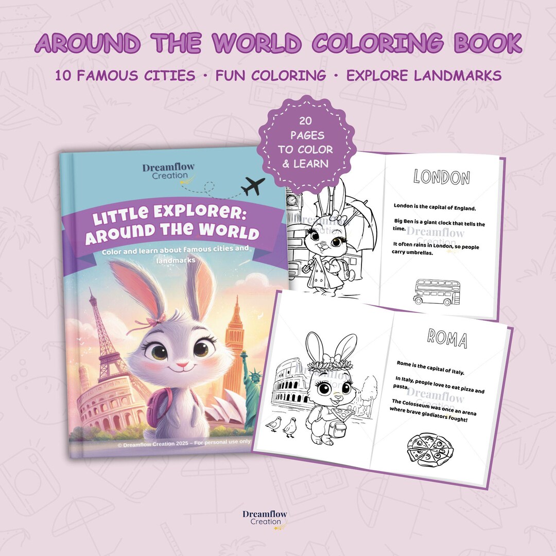 Kids' Travel Coloring Book: Bunny Adventures Around the World (PDF/JPG ...