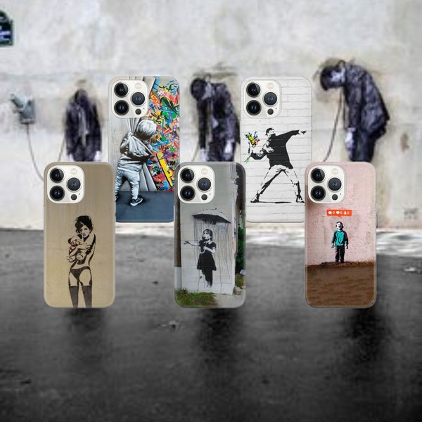 Banksy Phone Banksy Kunst Hülle für Pixel 7 6A, iPhone 14 13 12 Pro 11 XR für Samsung S23 S22 A73 A53 A13