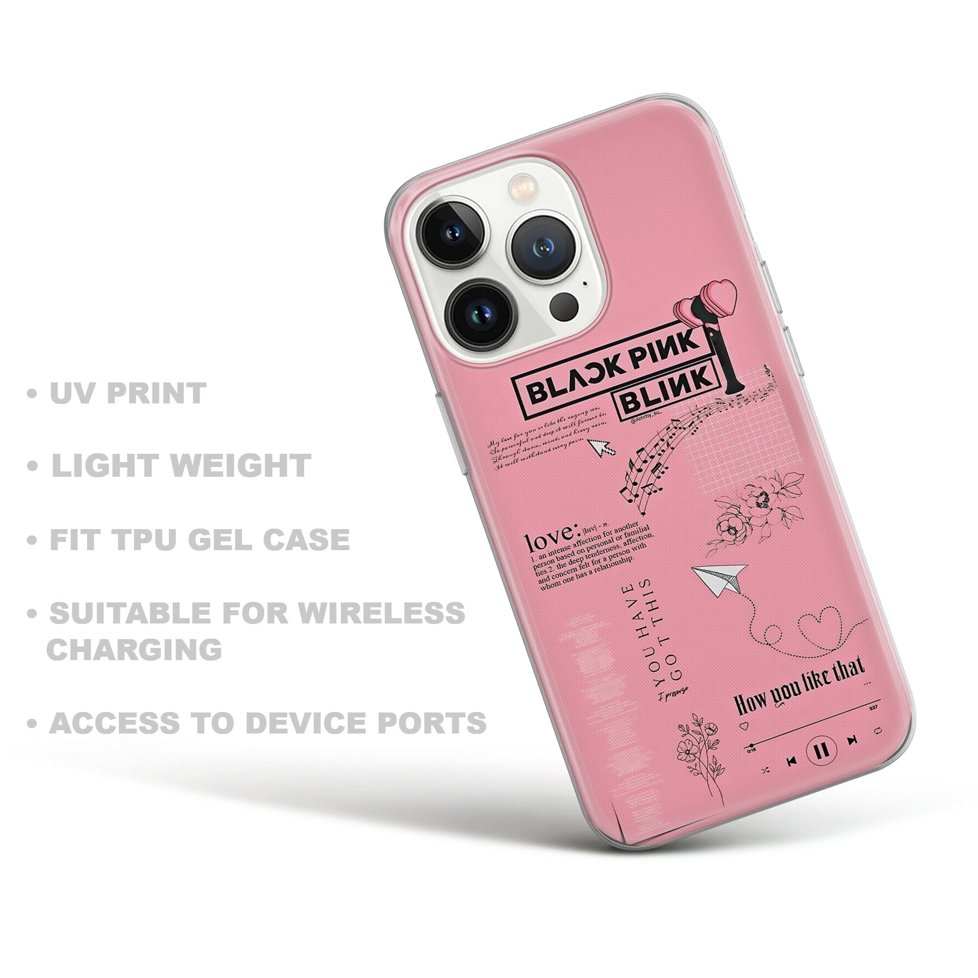 Black Pink Phone Case Blink Cover for iPhone 16, 15, 14, 13