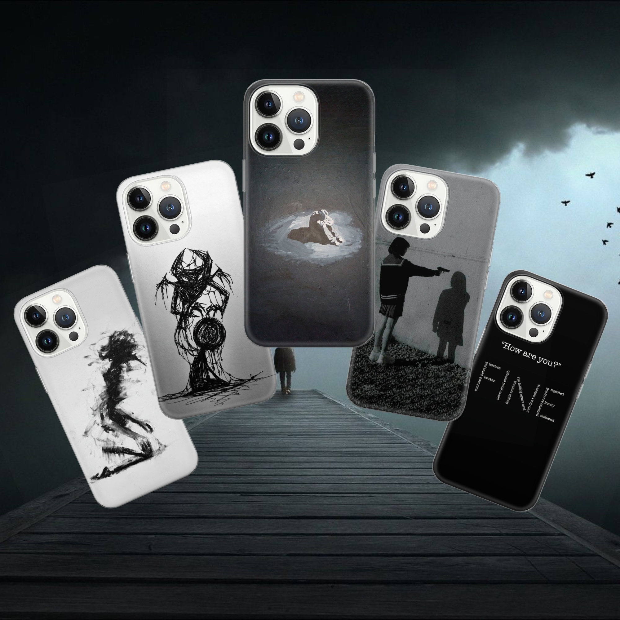 depression Phone Case hatemyself Cover for Pixel 7 6A, iPhone 14 13 12 Pro 11 XR for Samsung S23  A73 A53