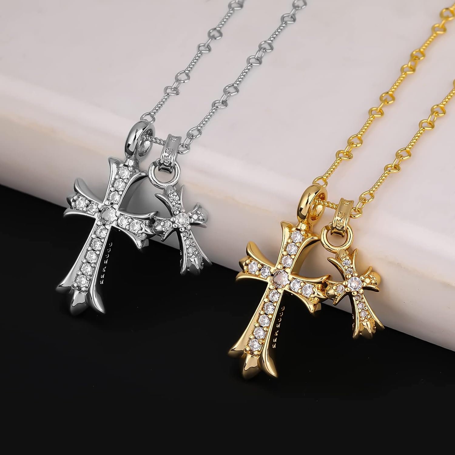 Luxurious Double Cross Pendant Necklace Perfect Gift for Any Occasion
