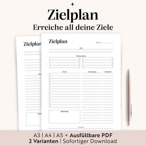 Goal Plan PDF for Printing | A3 A4 A5 | Fillable Template German | Milestones | Manifesting | Goal Tracker | Goal Setting Motivation