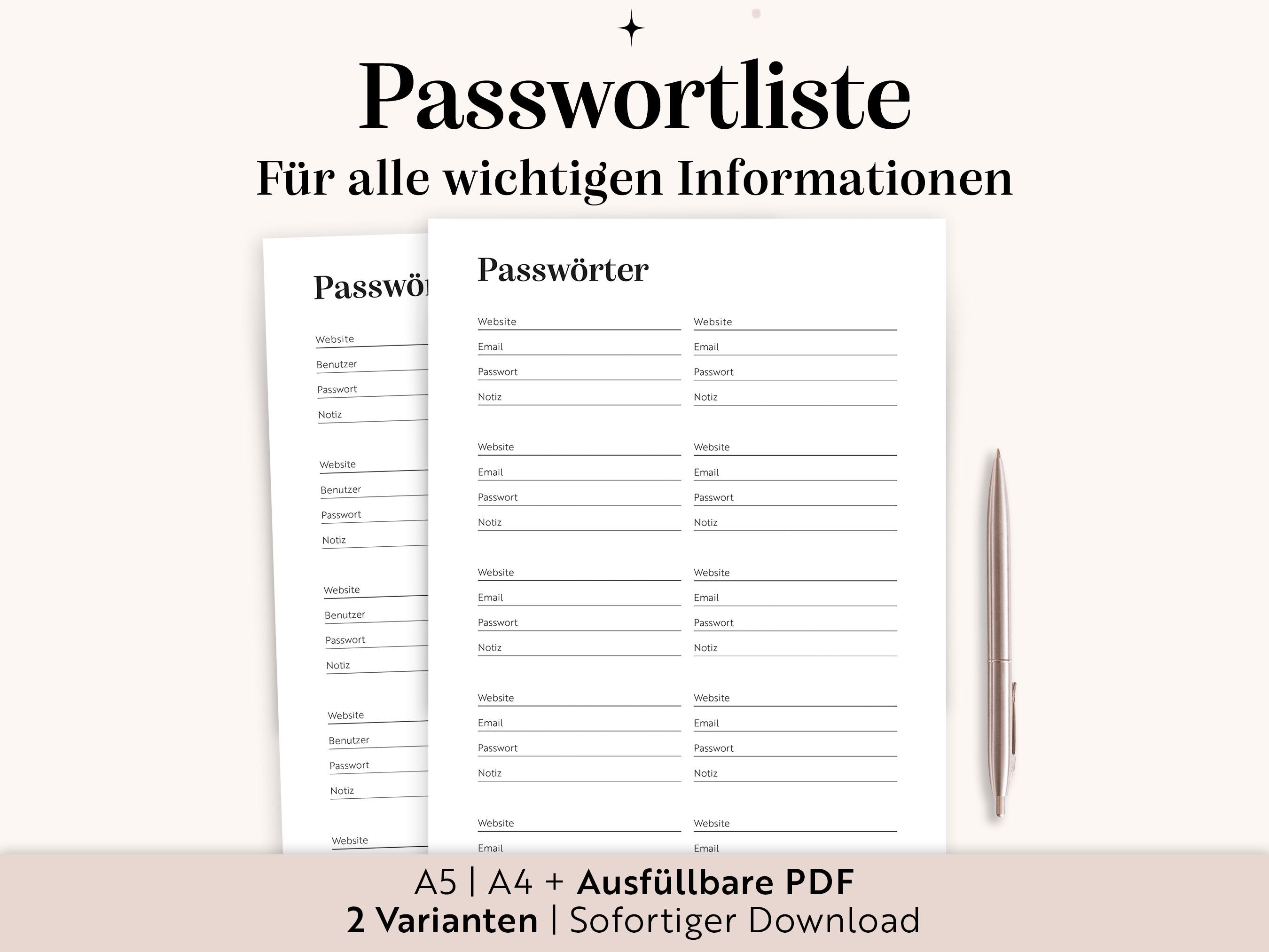 Carnet De Mots De Passe – Passwort Buch ABC Register, Allemand, 152 Pages, Bon état