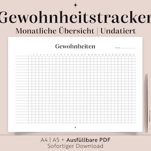 Printable habit tracker | A5/A4/Fillable PDF | Habit Tracker German | Monthly overview | Digital Download | Clean